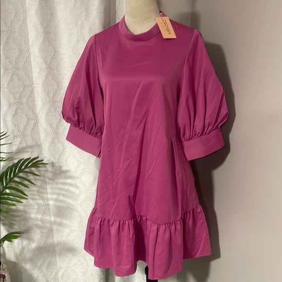 CROSBY by Mollie Burch Vibrant Pink Puff Sleeve Dress size M - Picture 1 of 6